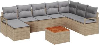 vidaXL Garden Sofa Set 9 pcs Beige and Light Grey Poly Rattan vidaXL
