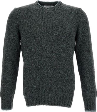 Gran Sasso Green Herringbone Wool Crewneck Sweater