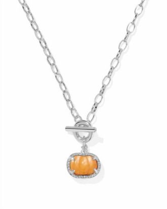 Kendra Scott Womens Pumpkin Link And Chain Necklace In Silver Orange Mother Of Pearl