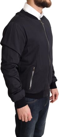 Dolce & Gabbana Blue Silk Coat Short Bomber Men Jacket