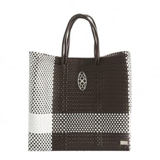 Lola's Bag Womens Medium Woven Shoulder Strap Tote Bag In Brown/white