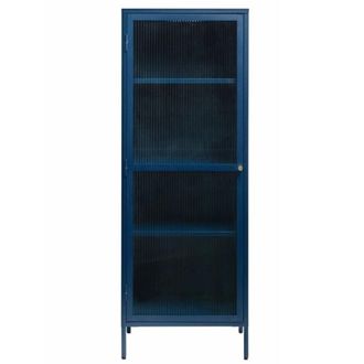 DRAWER Armario con 1 puerta de vidrio estriado y metal H160cm - Azul