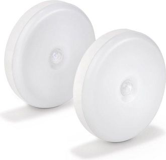 No Brand Juego De 2 Luces Nocturnas Led Con Sensor De Movimiento Y Sensor Crepuscular, Luz Nocturna De Pl&aacute;stico Blanco Alimentada Por Pilas, Luz Nocturna Blanc
