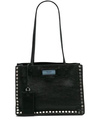 Prada 2000-2025 Glace Calf Studded Etiquette tote bag - women - Calf Leather - One Size - Black