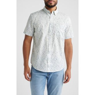 Johnston & Murphy Logan Short Sleeve Button-Up Shirt in White /Sage Tee Time at Nordstrom, Size Xxx-Large