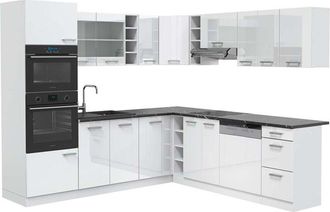 Vicco Cocina esquinera R-Line, Blanco alto brillo/blanco, 237 x 247 cm, et Antracita