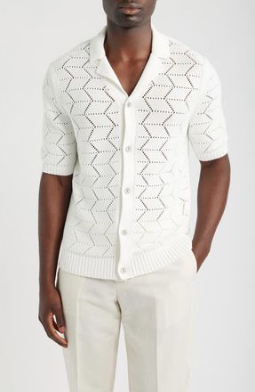 Reiss Dalkeith Open Knit Camp Shirt in White at Nordstrom, Size Xx-Large