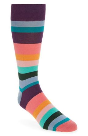 Paul Smith Artist Stripe Organic Cotton Blend Dress Socks in Green Multi at Nordstrom