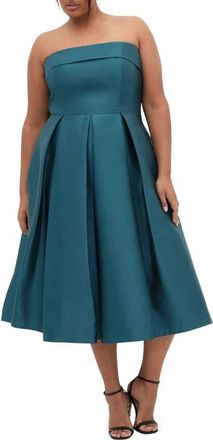 City Chic Tiffany Strapless Fit & Flare Dress in Deep Teal at Nordstrom, Size Xxl