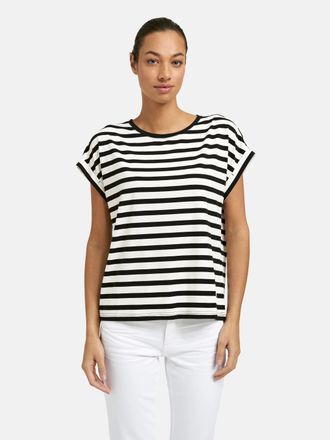 Smith & Soul T-Shirt SMITH & SOUL, Damen, Gr. XXL, schwarz, Single Jersey, Obermaterial: 46% Baumwolle, 46% Lyocell, 8% Elasthan, gestreift, normal, Rundhals, Umsc