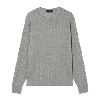 Brooks Brothers Kabelgebreide trui - Heren - Truien - Grijs - Maat: 2XL Wol