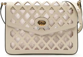 Gucci 2016-2025 Medium Cutout Leather and Flora Canvas Traforata Flap crossbody bag - White