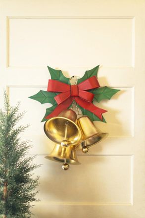 Kalalou Painted Christmas Bells And Holly Door Hanger
