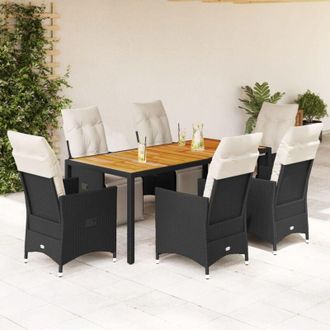 vidaXL Set De Comedor De Jard&iacute;n 7 Pzas Y Cojines Rat&aacute;n Sint&eacute;tico Negro Vidaxl