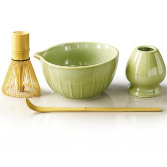 OEM Kit De Matcha De 4 Piezas: Taz&oacute;n De Cer&aacute;mica Con Pico, Batidor De Matcha, Soporte Y Cuchara De Bamb&uacute;. Set De Regalo Para Amantes Del Matcha, Ideal Par