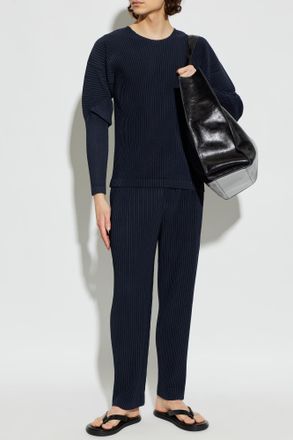 Homme Pliss&eacute; Issey Miyake Pleated Trousers, Mens, Navy Blue