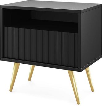 Selsey Selsey - Bello - Mesilla De Noche Con Caj&oacute;n, Con Frente De L&aacute;minas, Negra Con Patas Doradas