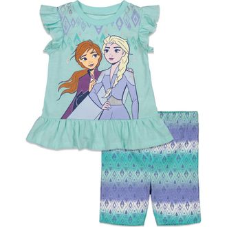 Disney Frozen T-Shirt & Bike Shorts Set in Blue at Nordstrom, Size 18-24M