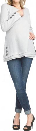 Papillon Waffle Top With Button Detail Top In Light Grey
