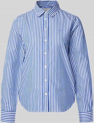 GANT Regular Fit Bluse mit Streifenmuster und Label-Stitching in Royal, Gr&ouml;&szlig;e 34