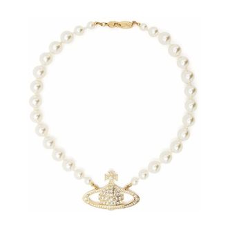 Vivienne Westwood Pearl Bas Relief Gold Crystal - female - Vivienne Westwood - Necklaces - Yellow - M - Accessories