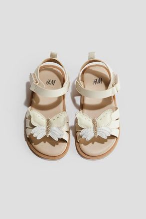 H&M Appliqu&eacute;d Strappy Sandals in Cream/butterfly at Nordstrom, Size 5.5