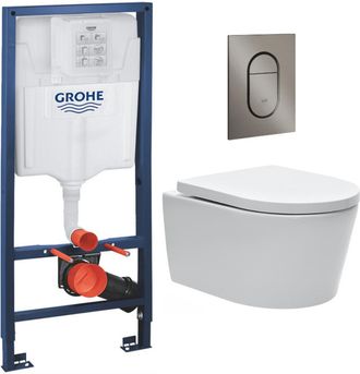 GROHE Pack Cisterna Para Wc + Inodoro Sat Sin Bridas + Pulsador De Grafito Duro Cepillado (rapidslsat-s)