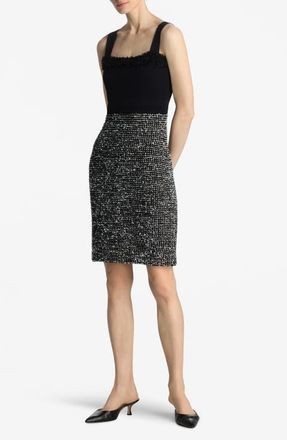 St. John Sparkly Eyelash Tweed Dress in Black/White Multi at Nordstrom, Size Large
