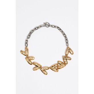 Bimba & Lola Two-Tone Textured Hearts Necklace in Multigold at Nordstrom