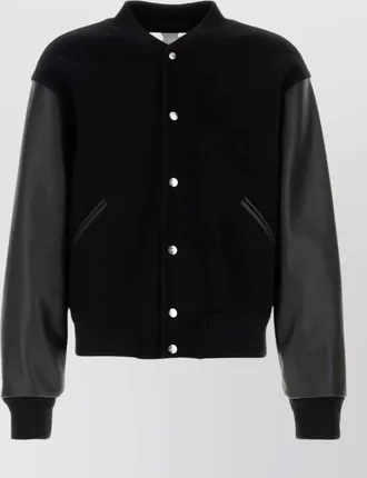 Jil Sander wool bomber jacket leather sleeves detail
