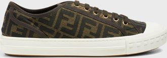 Fendi Mens Domino New Summery Canvas Monogram Low Top Sneakers