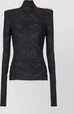 Balmain baroque boucl&eacute; long-sleeve high-neck top