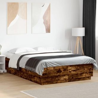 vidaXL Vidaxl - Estructura Cama Con Luces Led Madera Roble Ahumado 150x200 Cm