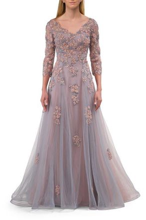 La Femme Two Tone Tulle A-line Dress with Beaded Lace Applique in Pink/silver at Nordstrom, Size 12