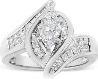 House of Brilliance 14K White Gold 1 1/4 Cttw Pie, Baguette and Princess cut Diamond Marquise Shape Engagement Cocktail Ring at Nordstrom