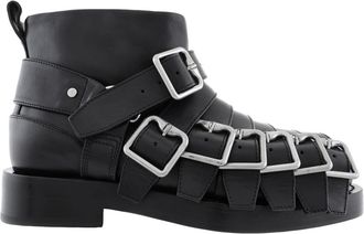 Burberry Buckled Leather Biker Boots, Brand Size 37.5 ( US Size 7.5 )