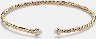David Yurman Cablespira Flex Micro 18kt gold cuff bracelet with pearls