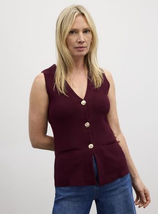 Contemporaine Womens Golden buttons fitted V-neck vest