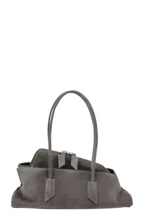 The Attico Gray La Passeggiata Medium Double Handle Suede Handbag