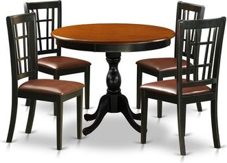 East West Furniture 5-Piece Dinette Set consisting of a Wood Table and 4 Faux Leather Dinner Chairs with Slatted Back- Black Finish