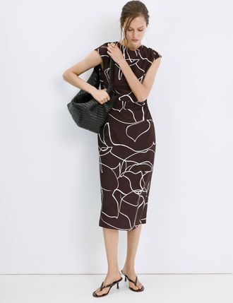 Mango Abito increspato stampa marrone - Donna - XS - MANGO