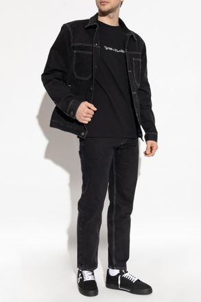 Off-white Denim Jacket With Pockets, Mens, Black