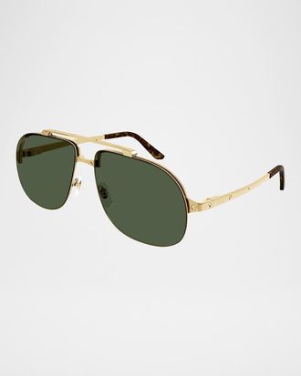 Cartier Men & apos;s Double-Bridge Metal Aviator Sunglasses