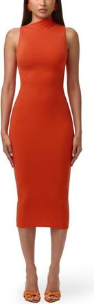Naked Wardrobe Sleeveless Midi Dress in Tangerine at Nordstrom, Size X-Small