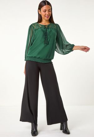 Roman Embroidered Lace Shirred Hem Top