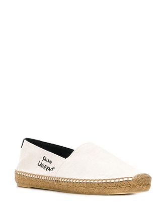 Saint Laurent Logo-Embroidered Canvas Espadrille Flat - Ivory