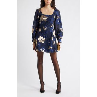 Chelsea28 Metallic Floral Jacquard Minidress in Navy Multi Lurex at Nordstrom, Size Xx-Small