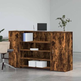 Berkfield Home Reception Desk Smoked Oak 180x50x103.5 cm Engineered Wood in Brown