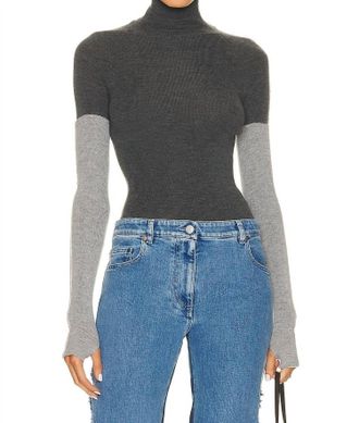 Peter Do Combo Sleeve Turtleneck Sweater In Cool Grey/light Grey Sleeves