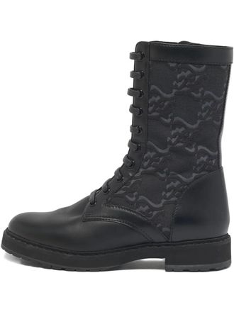 Fendi Karligraphy jacquard leather combat boots - Black